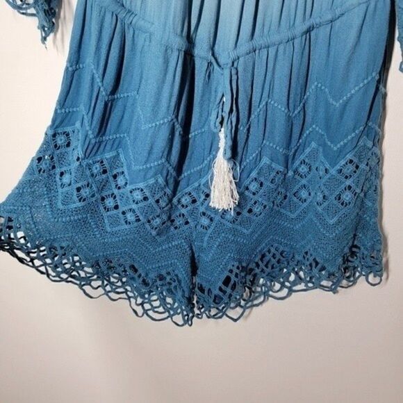 YOUNG FABULOUS & BROKE Blue Sloan Ombré Off-the-shoulder Short Jumpsuit Size S - Picture 8 of 10